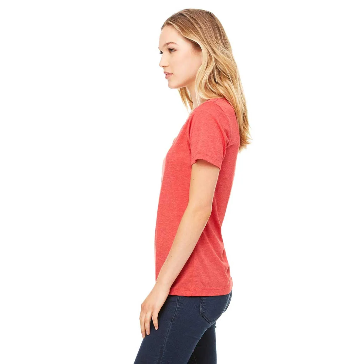 Bella   Canvas Women's Red Triblend Relaxed Jersey Short-Sleeve V-Neck T-Shirt