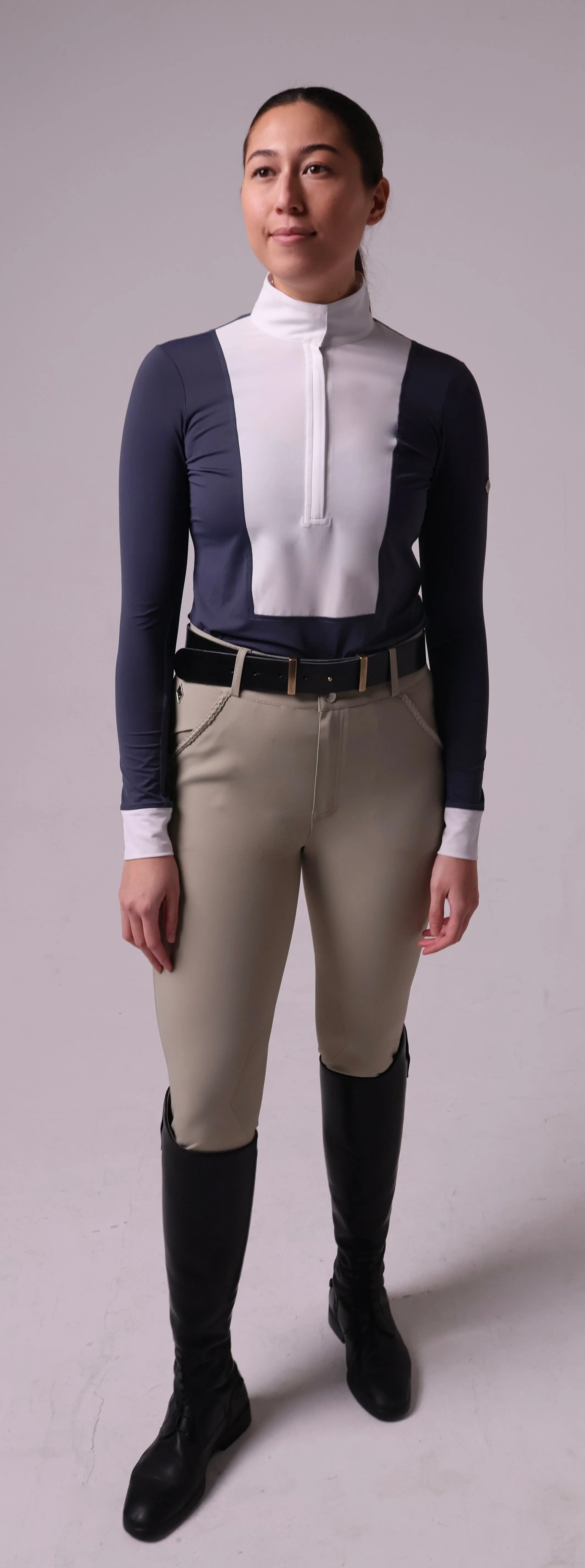 Bib Show Shirt- Cadet Grey Blue / White-  Long Sleeve