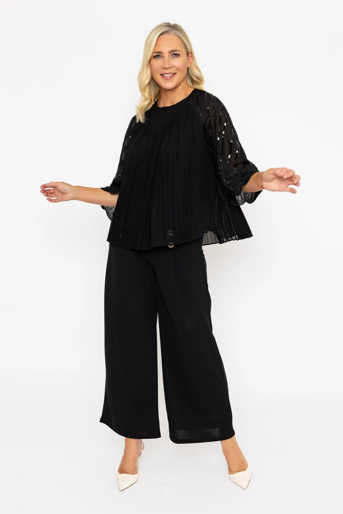 Black Pleated Beaded Top