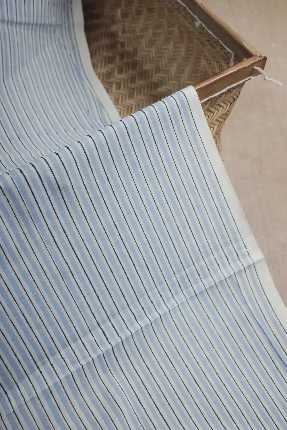 Blue Stripes on Cream Sanganeri Cotton Fabric
