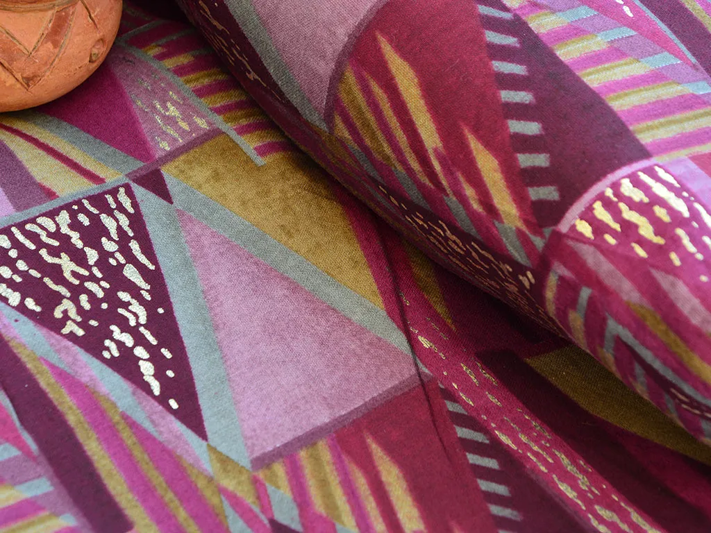 Burgundy Abstract Modal Premium Chanderi Silk Fabric