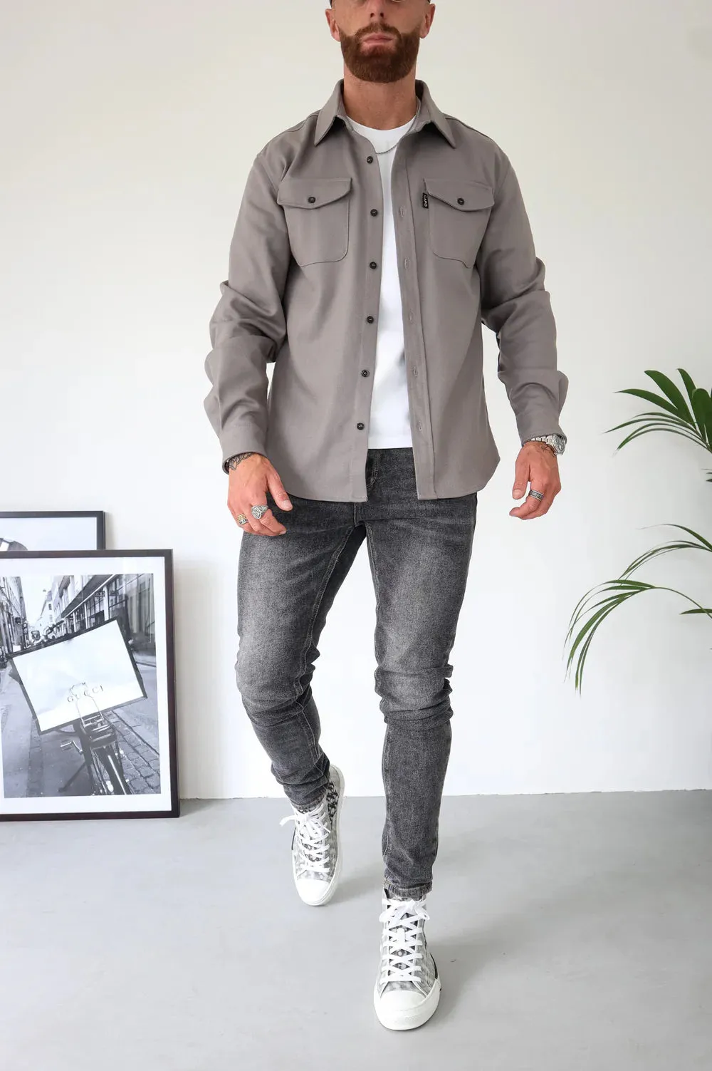 Capo Long sleeve Tailored fit Overshirt - GREY