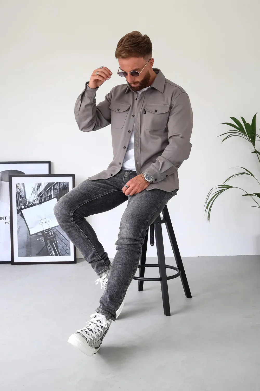 Capo Long sleeve Tailored fit Overshirt - GREY