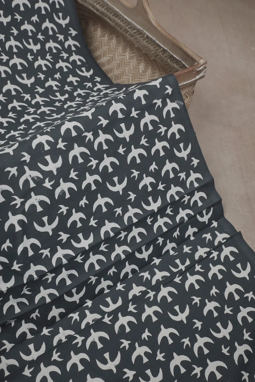 Dull Grey Sanganeri Cotton Fabric - 0.5m