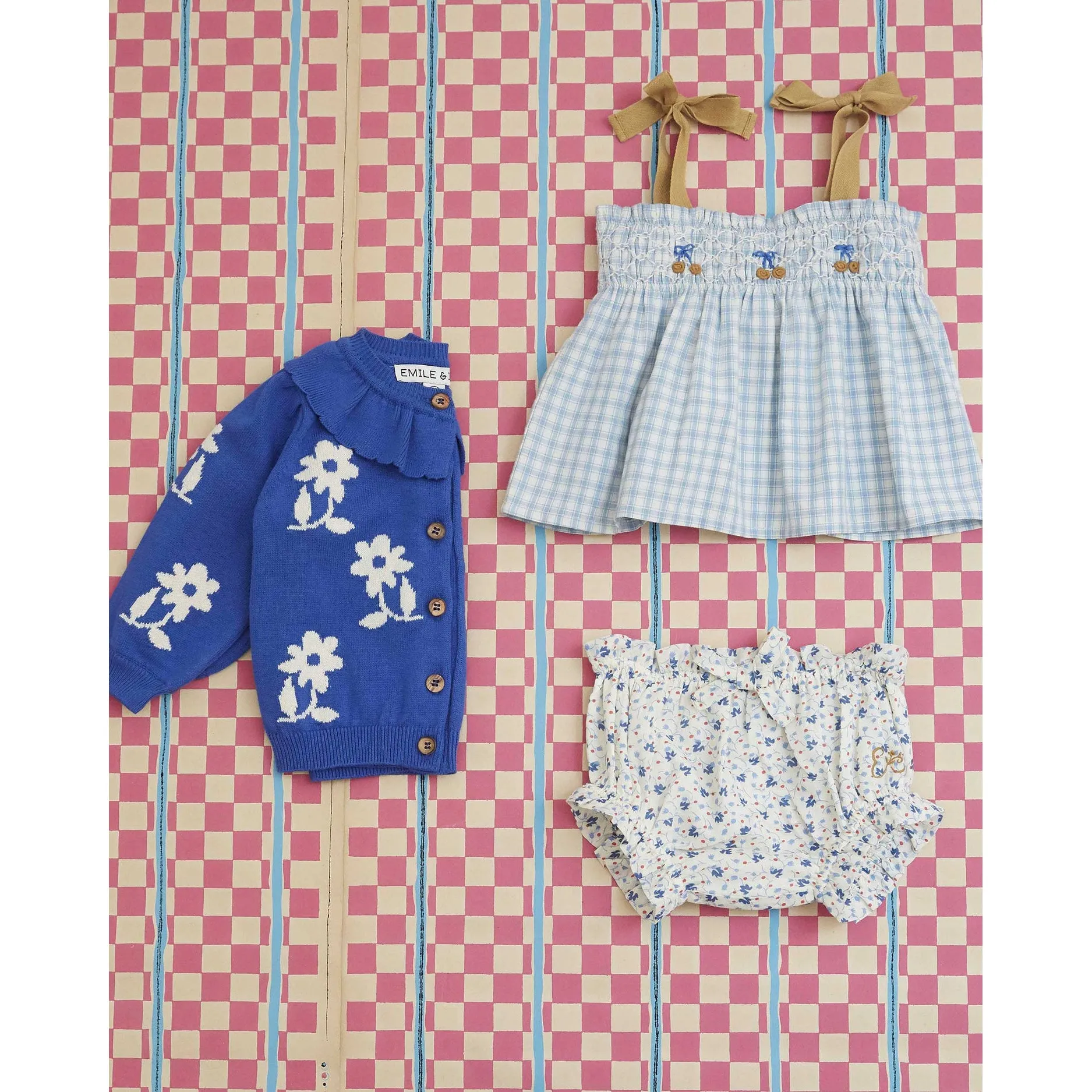 Emile et Ida Top Smocke Vichy Bleu Faience