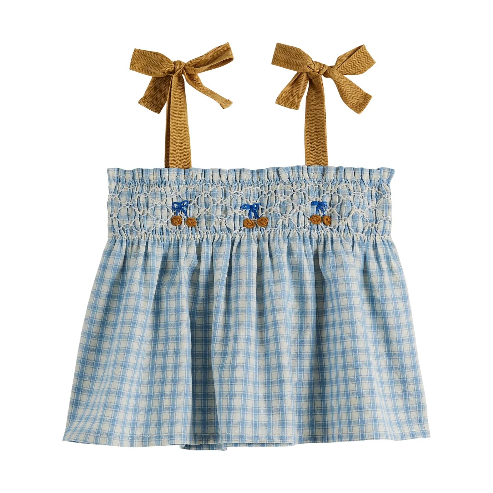 Emile et Ida Top Smocke Vichy Bleu Faience
