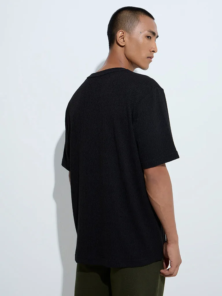 ETA Black Knit-Textured Relaxed-Fit T-Shirt