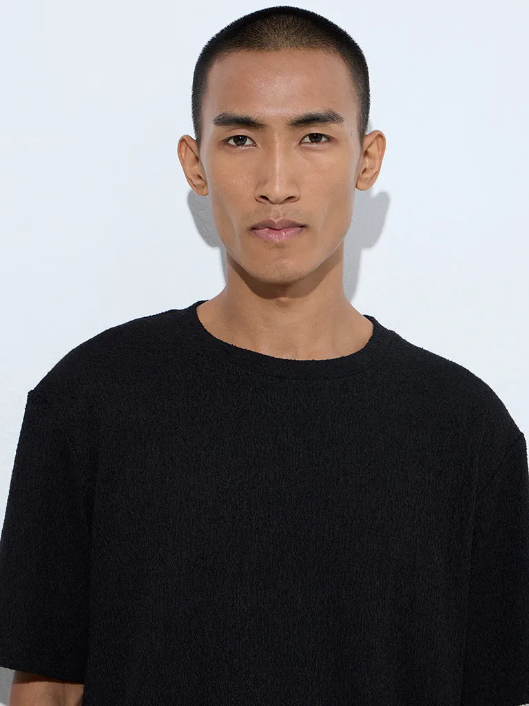 ETA Black Knit-Textured Relaxed-Fit T-Shirt