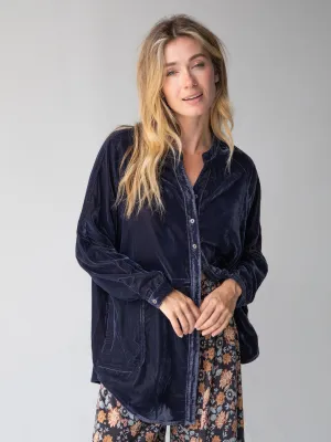 Laid Back Velvet Button Down - Slate Blue