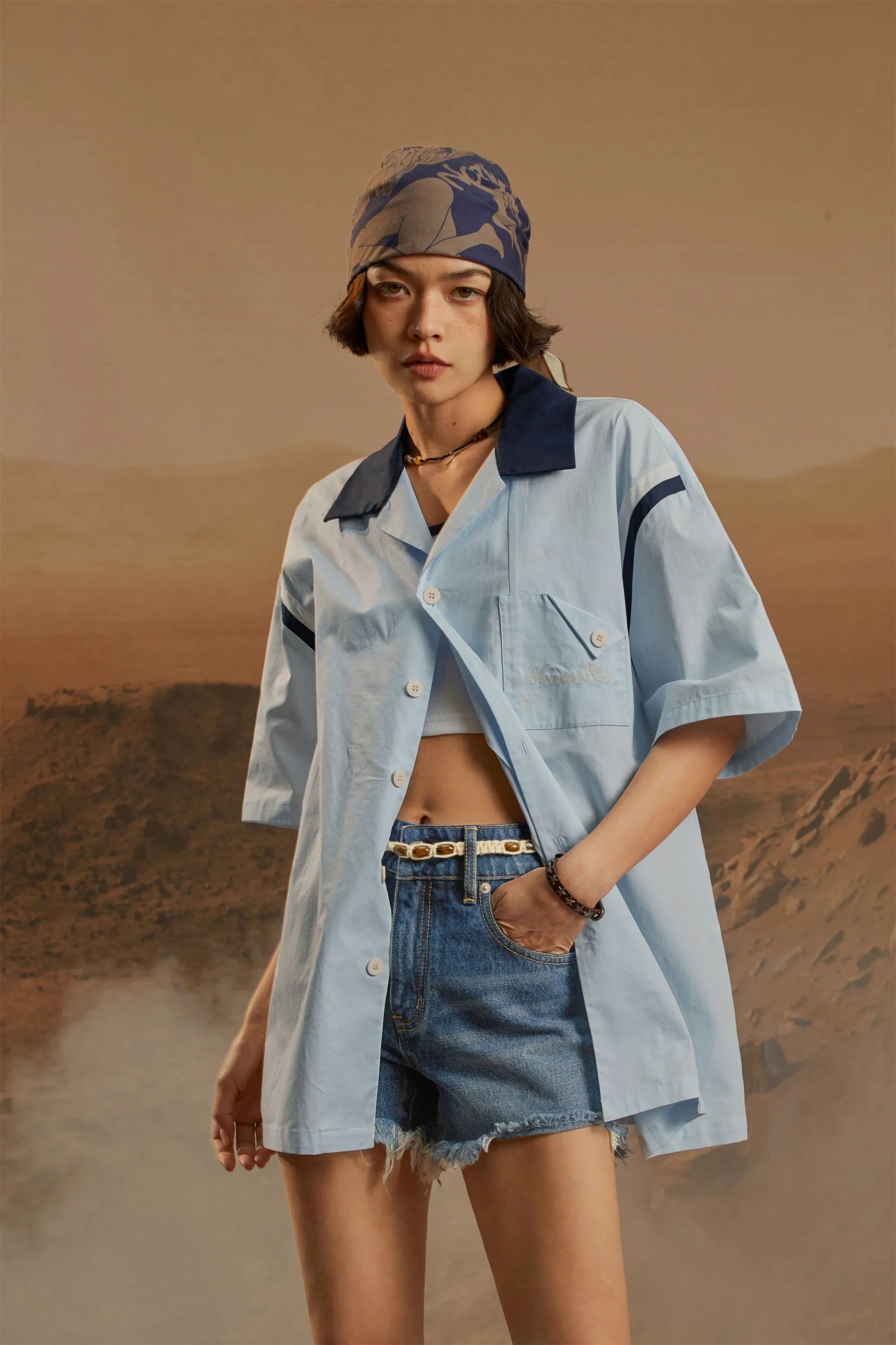 Line Color Matching Loose Fit Shirt