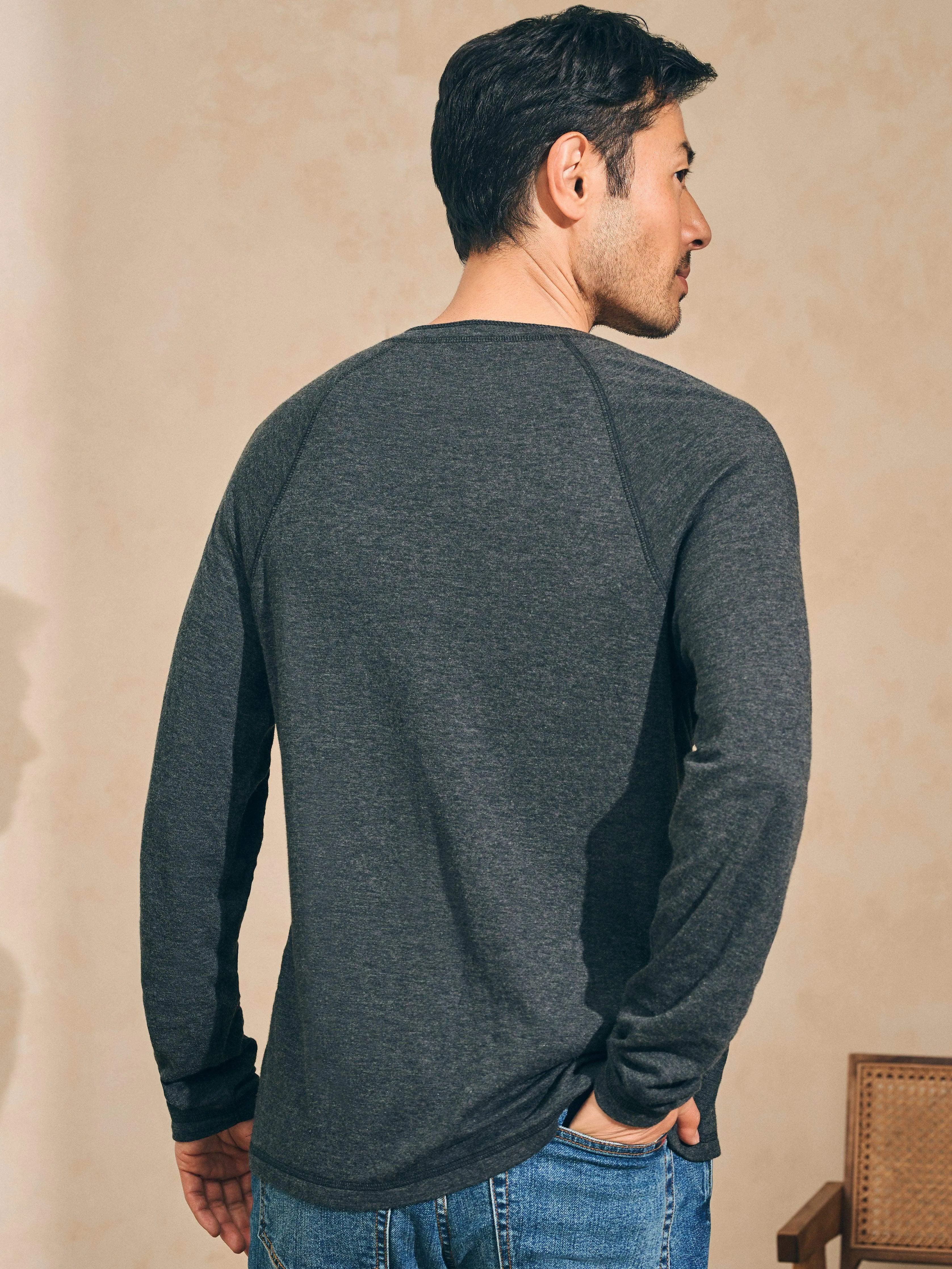 Long-Sleeve Newport Cloud Henley (Tall) - Charcoal Heather