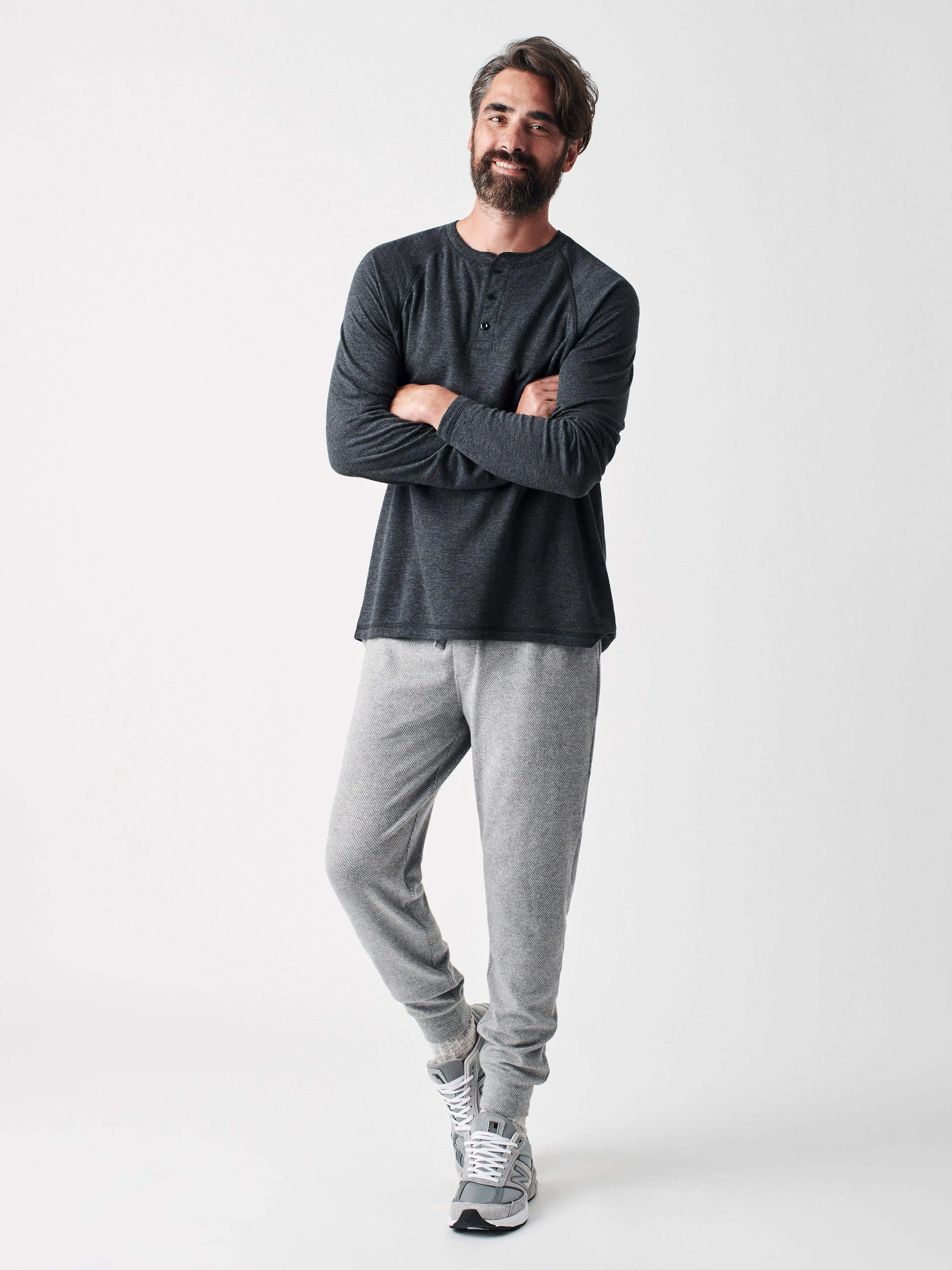 Long-Sleeve Newport Cloud Henley (Tall) - Charcoal