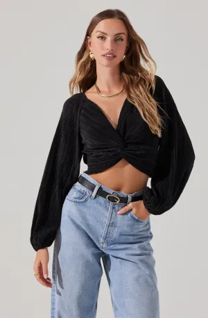 Long Sleeve Twist Plisse Top