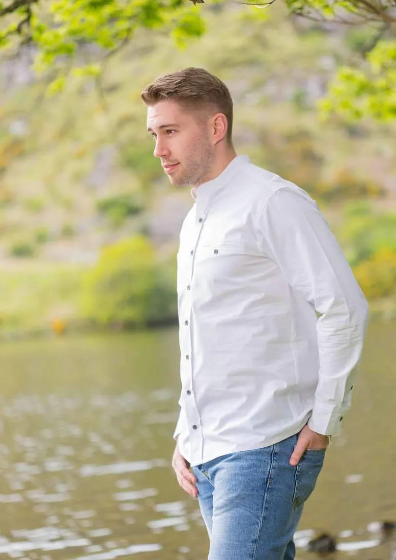 Men's Comfort Cotton Grandfather Shirt | Optic White