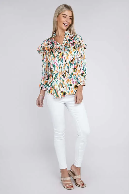 Multicolor Print Ruffle Blouse