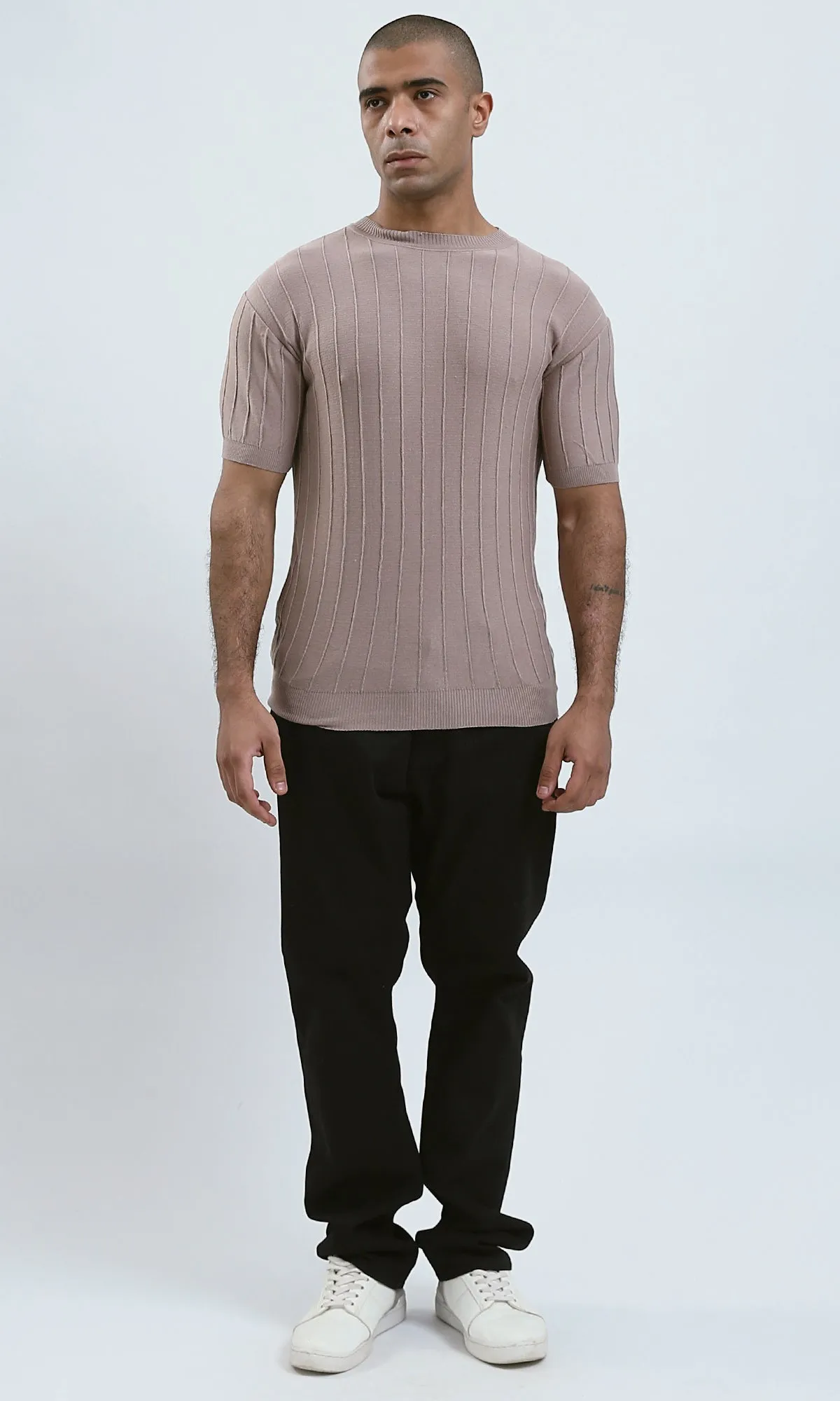 O182713 Relaxed Fit Elbow Sleeves Coffeecasual Tee