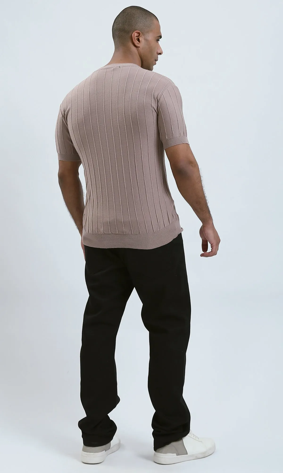 O182713 Relaxed Fit Elbow Sleeves Coffeecasual Tee