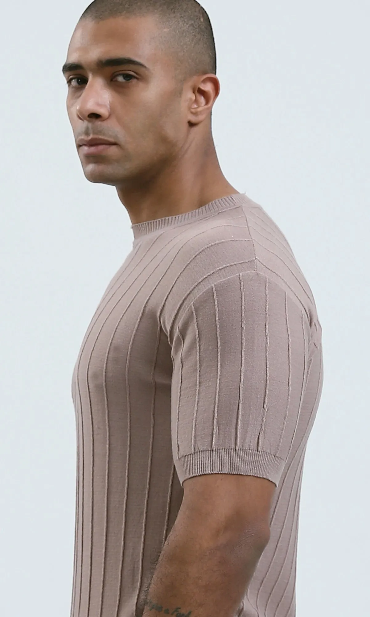 O182713 Relaxed Fit Elbow Sleeves Coffeecasual Tee