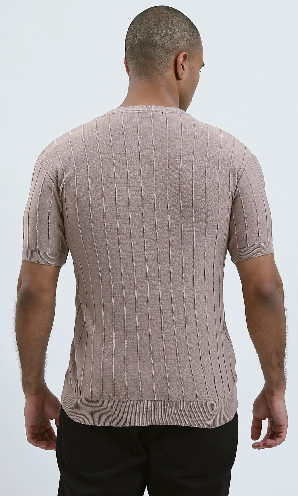 O182713 Relaxed Fit Elbow Sleeves Coffeecasual Tee