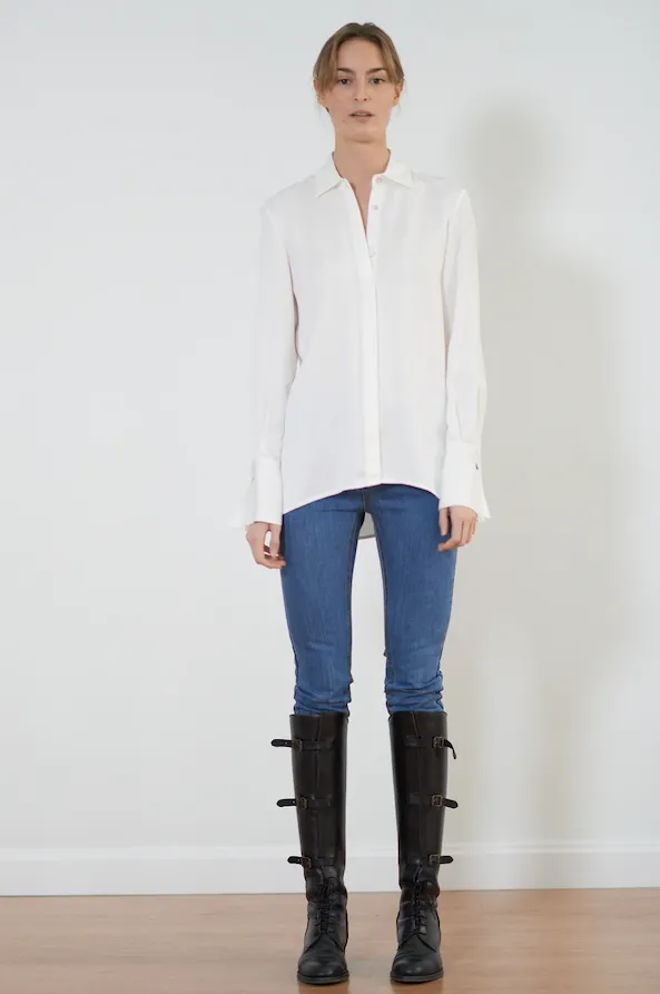 Rania French Cuff Blouse - White