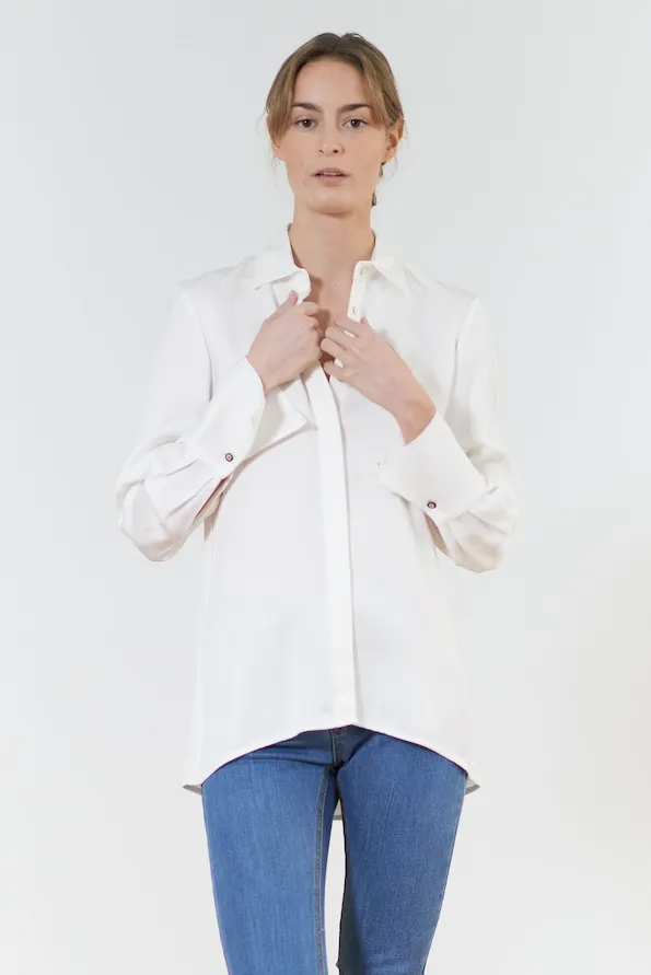 Rania French Cuff Blouse - White