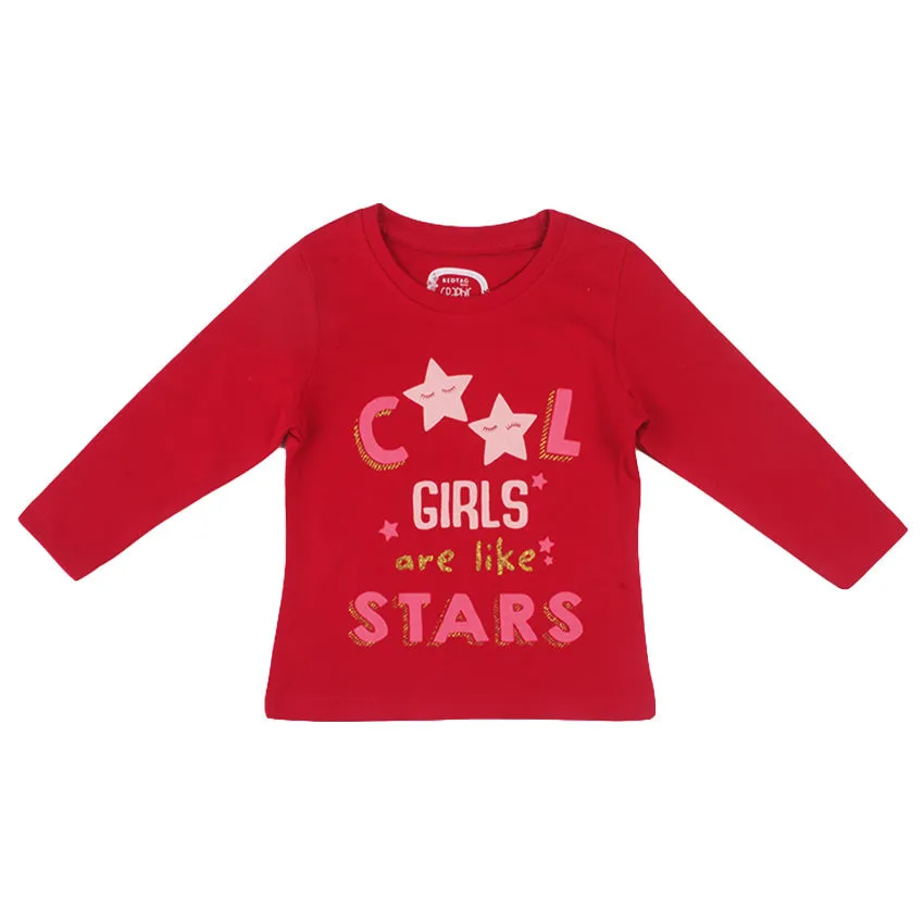 REDTAG Girl's Burgundy Casual T-Shirts