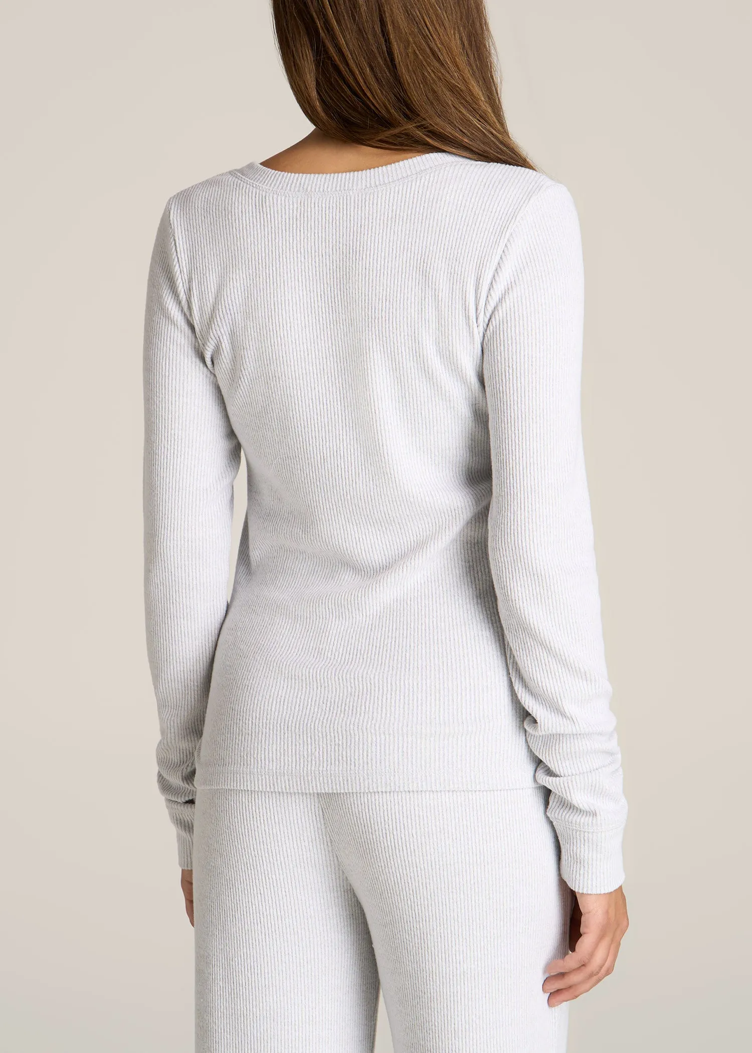 Ribbed Henley Top for Tall Women in Fog Grey Mix