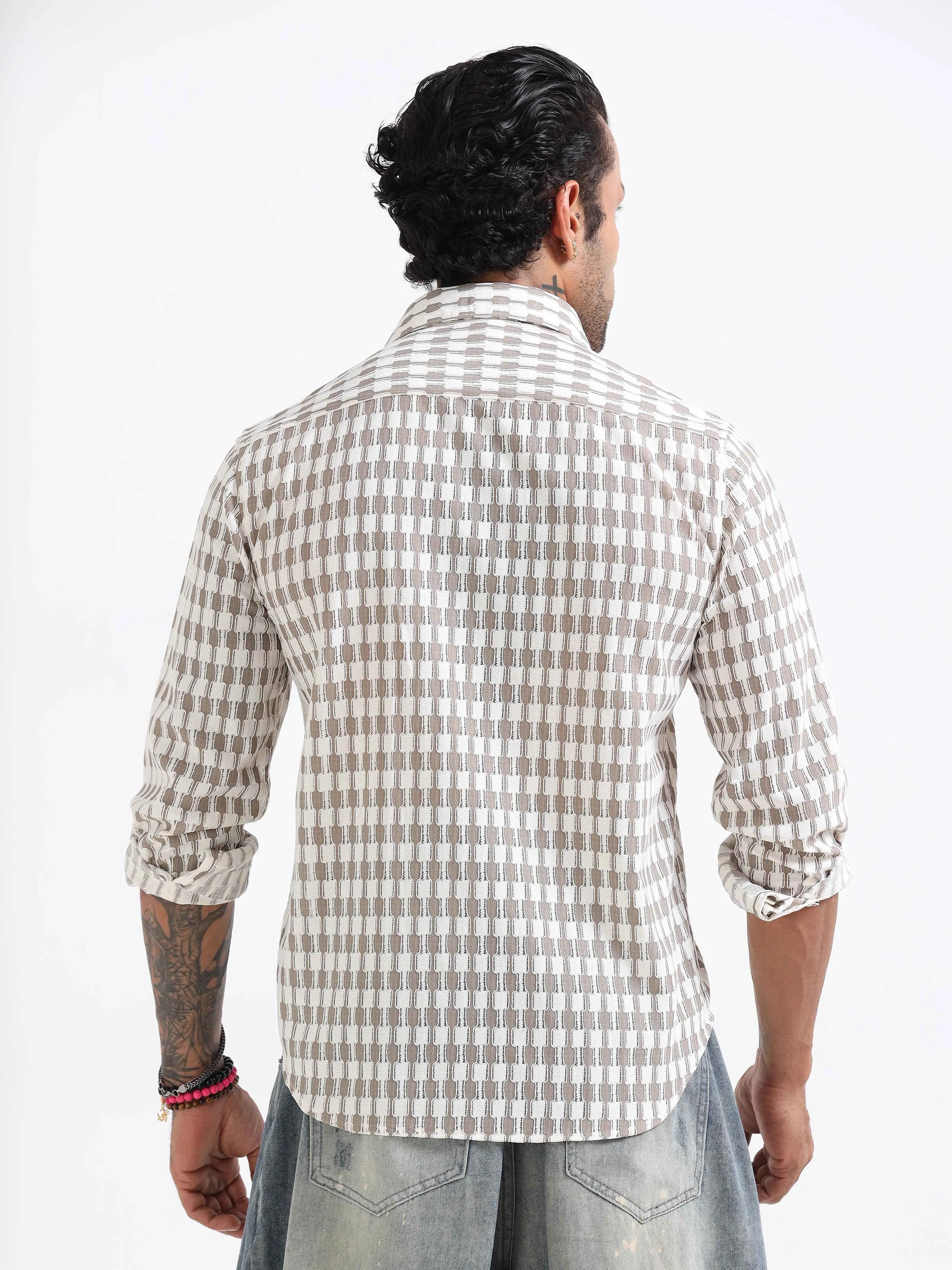 Vintage Block Weave Shirt In Grey