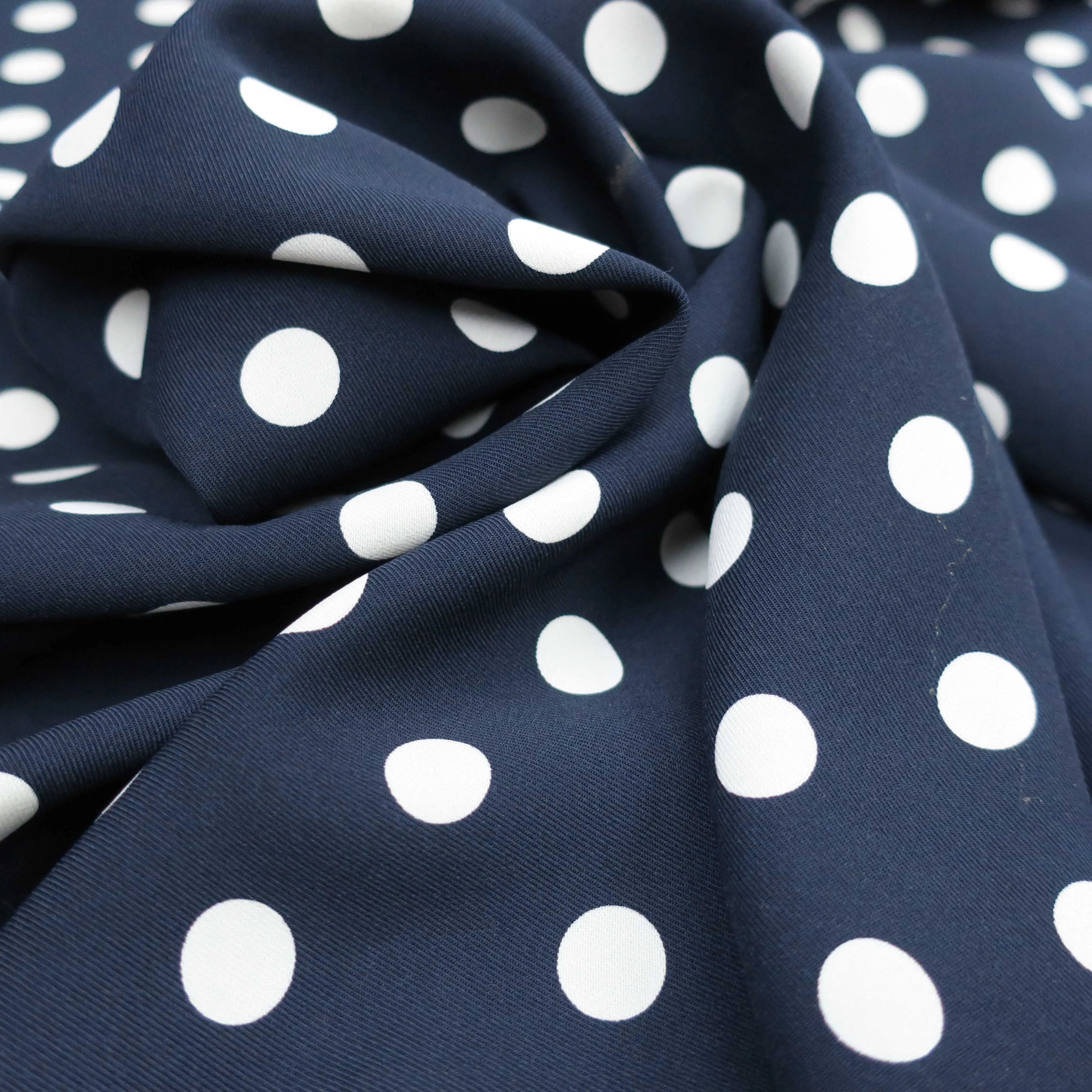 White Circles on Navy Printed Polyester Crepe